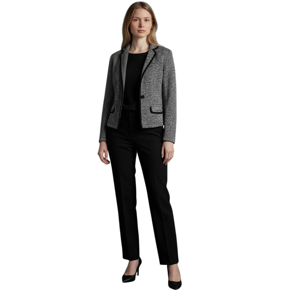 Banana Republic‎ Knit Blazer Black White Marled Velvet Trim Metallic-Women's Sm